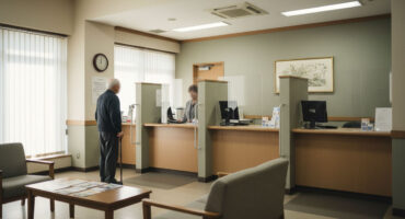 small local bank lobby with limited notary services