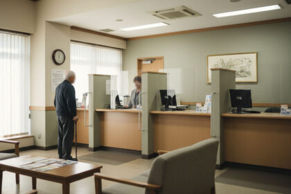 small local bank lobby with limited notary services